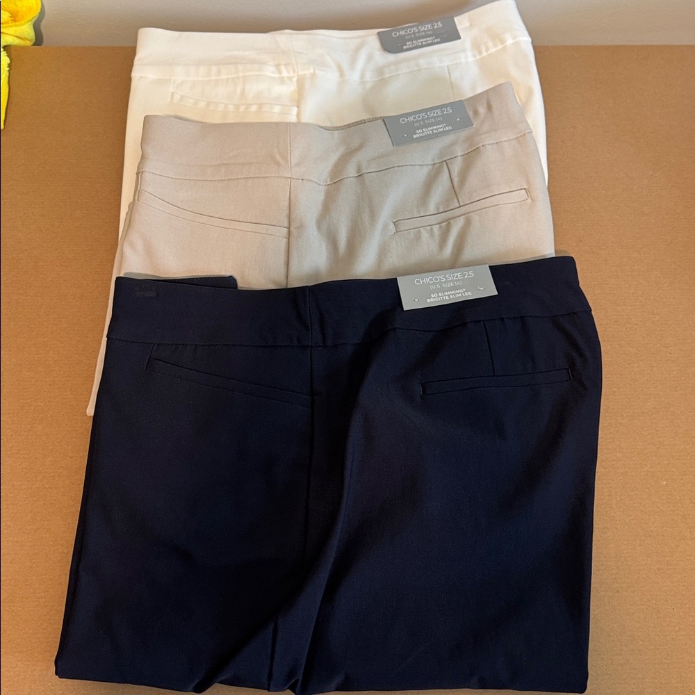 Chico's So-Slimming Trio Short Set - Midnight Blue, Soft Beige, Classic White